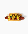 Gluten-free hot dog on a soft gluten-free bun with classic toppings