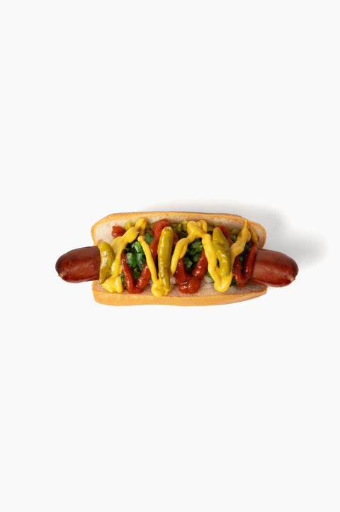 Gluten-free hot dog on a soft gluten-free bun with classic toppings
