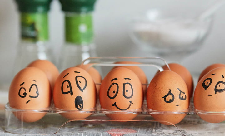 Eggs with faces drawn on them